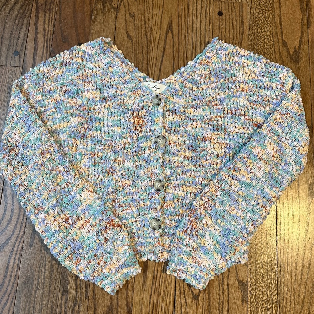 Multicolor Bouclé Button-Front Women’s Sweater Cardigan